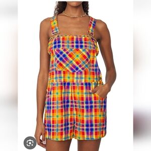 NWT Revolve Basic Plaid Overalls Shorts Women's WeWoreWhat Size S $128